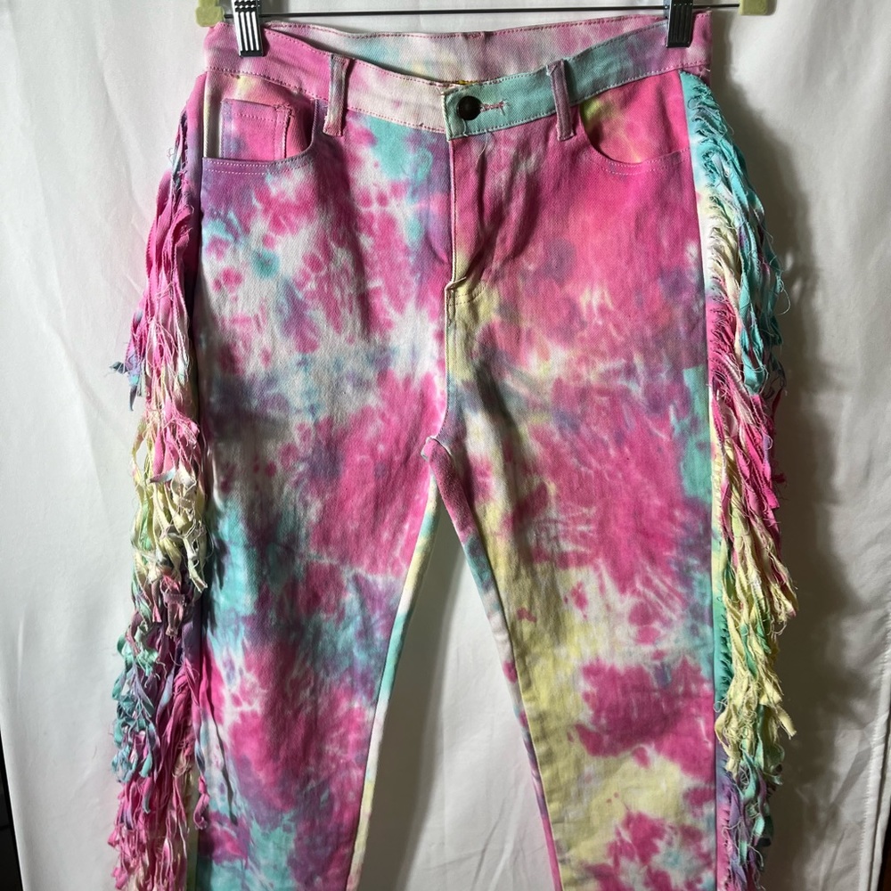 Women’s Daisy Cotton Tie Dye Fringe Jeans Size Large